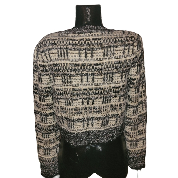 House of Harlow 1960 Black and Cream Texture Knit Cropped Sweater L - Picture 6 of 7